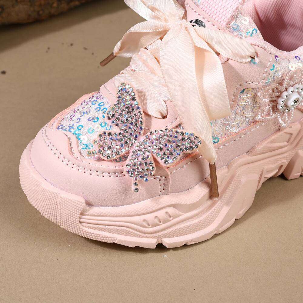 Children New Spring Toddler Girls Sport Shoes Bling Soft Sole Breathable Outdoor Tennis Fashion Kids Sneakers 26Y0304
