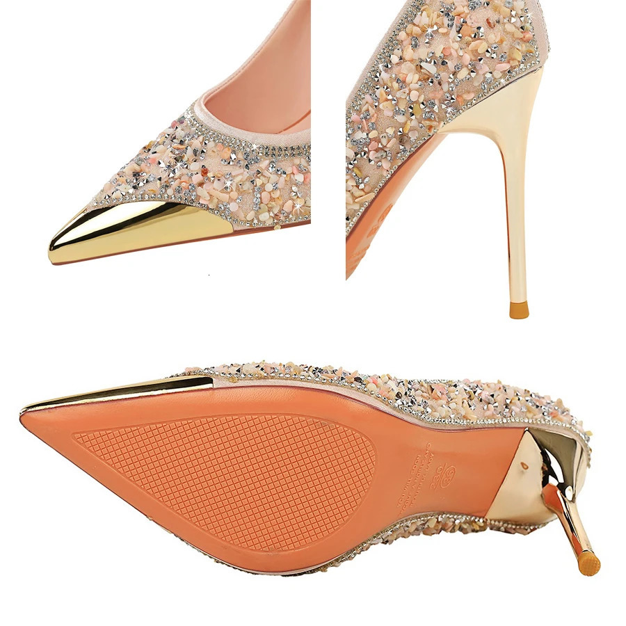 BIGTREE Shoes Rhinestone shoe upper Women Pumps Stiletto Heels 95 cm Metal pointed tip High Heels crystal Pumps Lady 260306