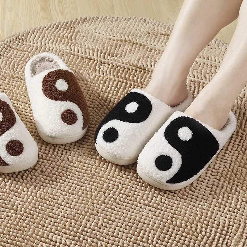 Womens Yin Yang Slippers - Cozy Fleece Indoor Slippers with Memory Foam Non-slip Plush Home Shoes for Living Room S260305