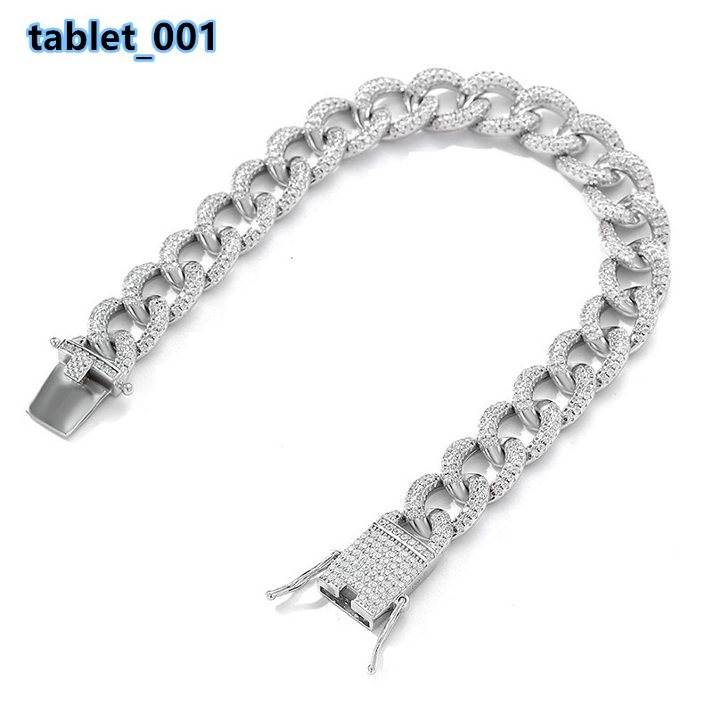 Factory Wholesale Fashion Jewelry 925 Sterling Silver Rhodium Plated 10mm CZ Zircon Cuban Chain Link Bracelet 12/15