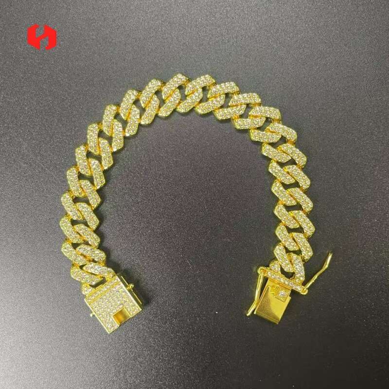 Source Manufacturer High-Quality Zinc Alloy 14MM Diamond Cuban Chain Necklace Bracelet Hip-Hop Unisex Jewelry Wholesale