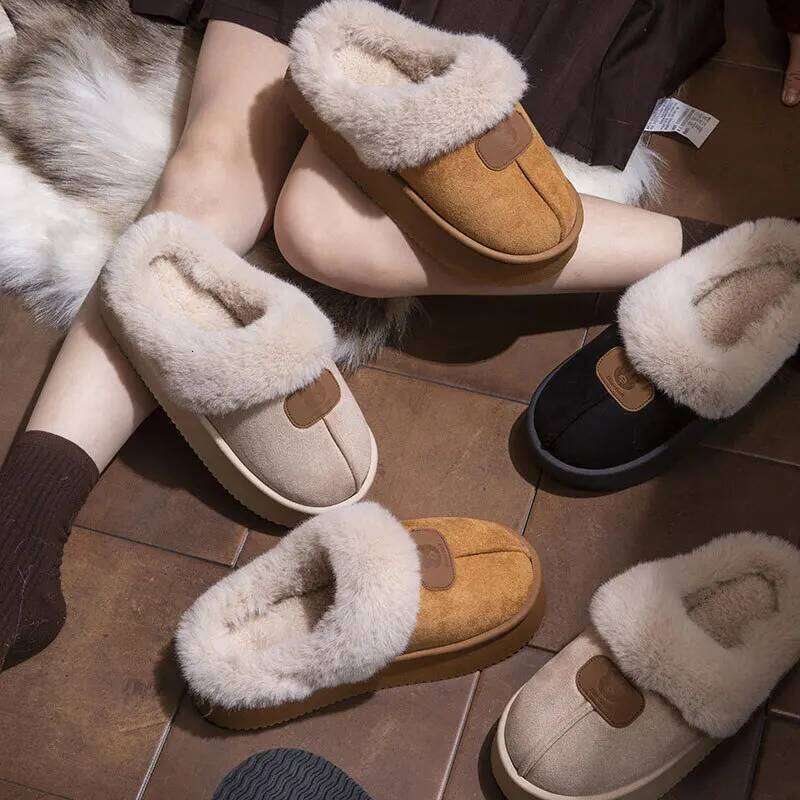 Casual Fluffy Soft Slippers for Women Plush Warm Cotton Shoes Non-Slip Platform Footwear Winter Unisex Home Slipper