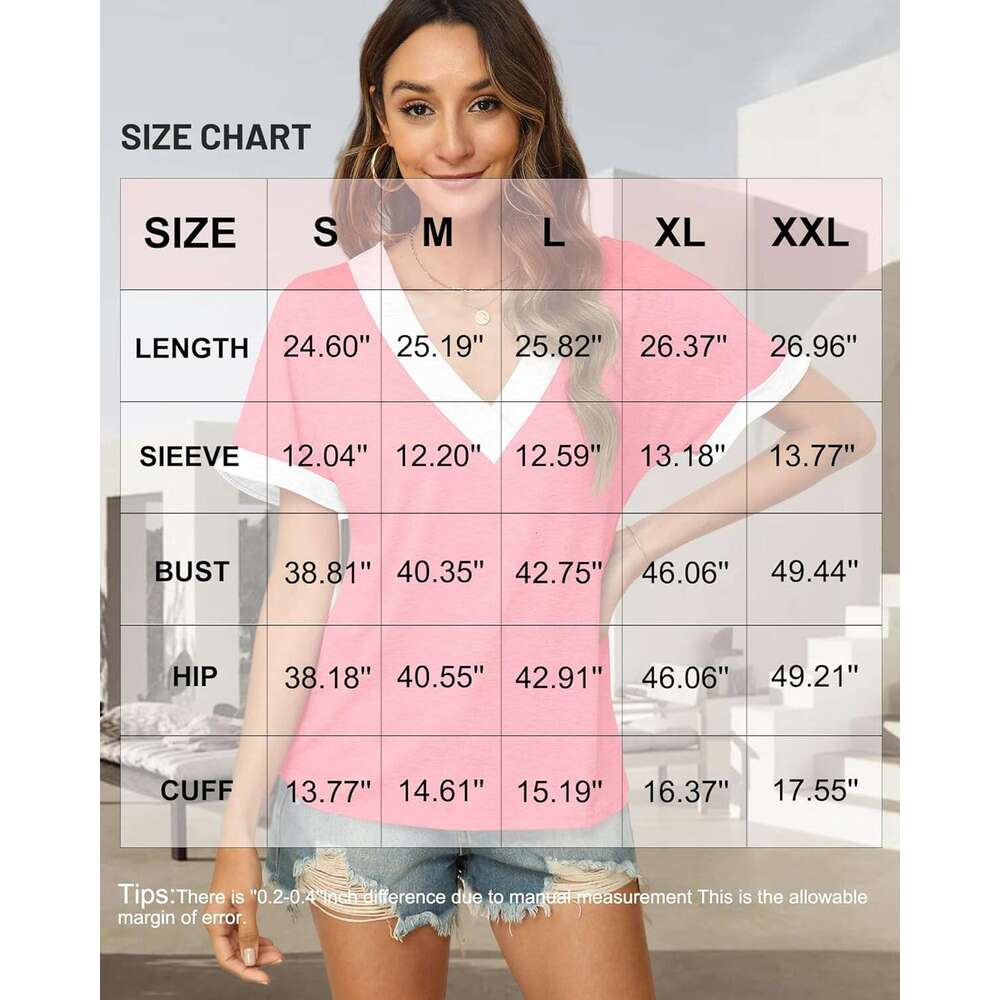 Women Summer Top V Neck Short Sleeve Blouse Casual Loose Tees Comfort Colors Designer Tshirt 2026 Fashion Beach Vacation Clothe