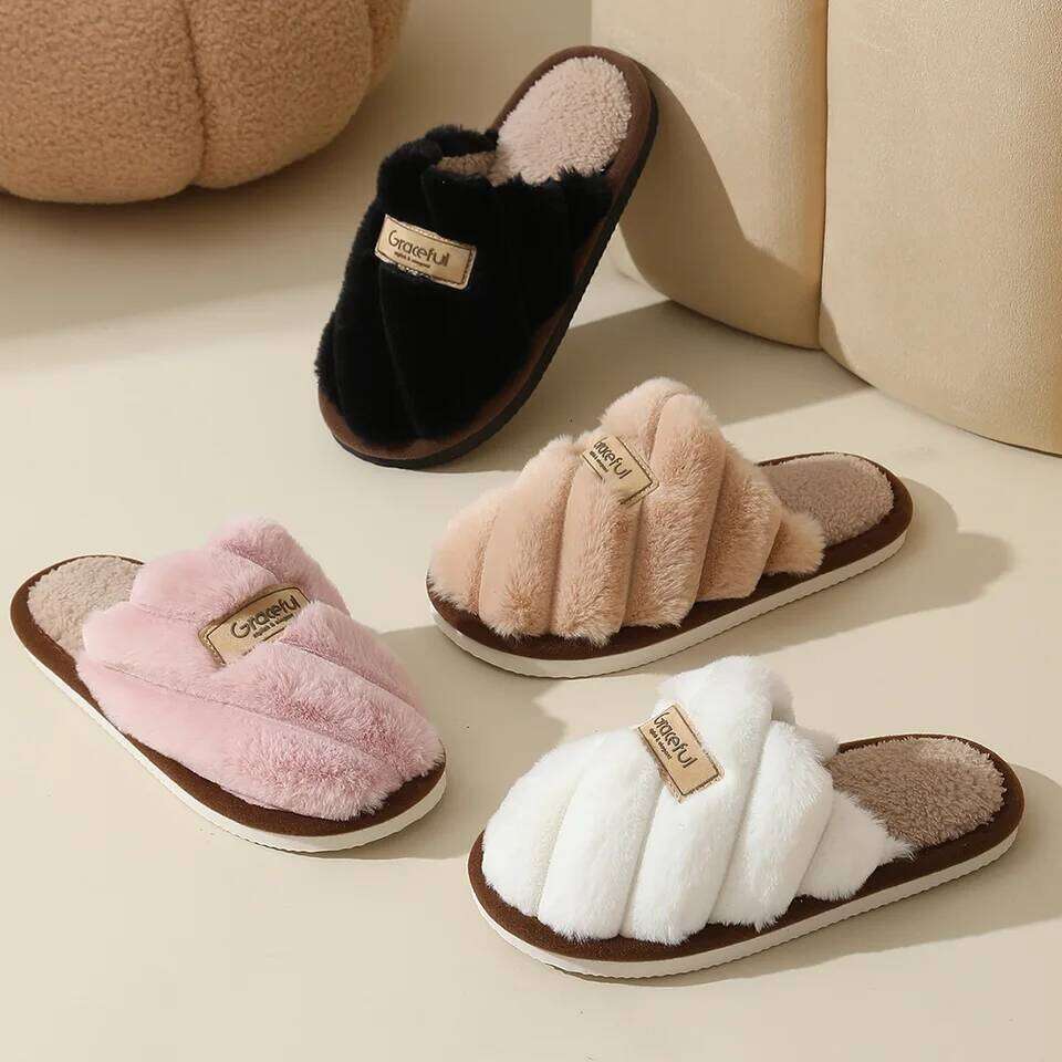 Winter Warm Plush Women Non Slip Soft Comfort Flat Heel Indoor Bedroom Couple's Slippers for Home Shoes