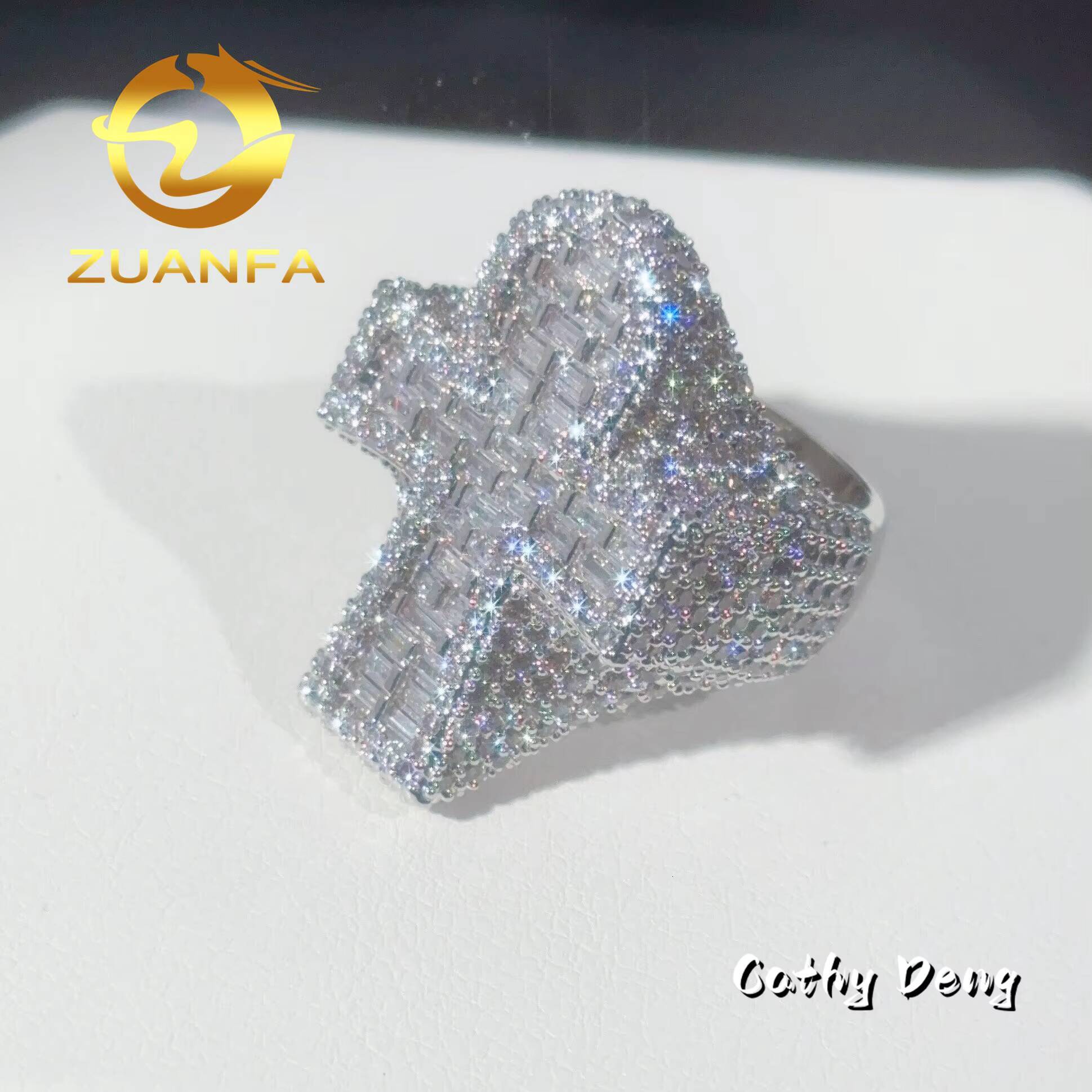 Zuanfa Jewelry Hot Selling Hip Hop Ring Cross Full Pave Moissanite 925 Sterling Silver Ice Out Moissanite Men Diamond Ring