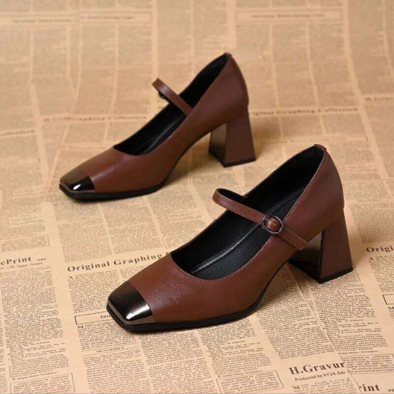 Women's Mary Jane High Heels-Chunky Heeled Square-Toe Vintage Pumps Spring Comfortable Dress Shoes for Office, Parties, Weddings