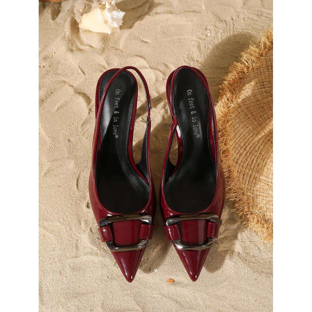 Women's Patent Leather Square-Buckle Stiletto Sandals
