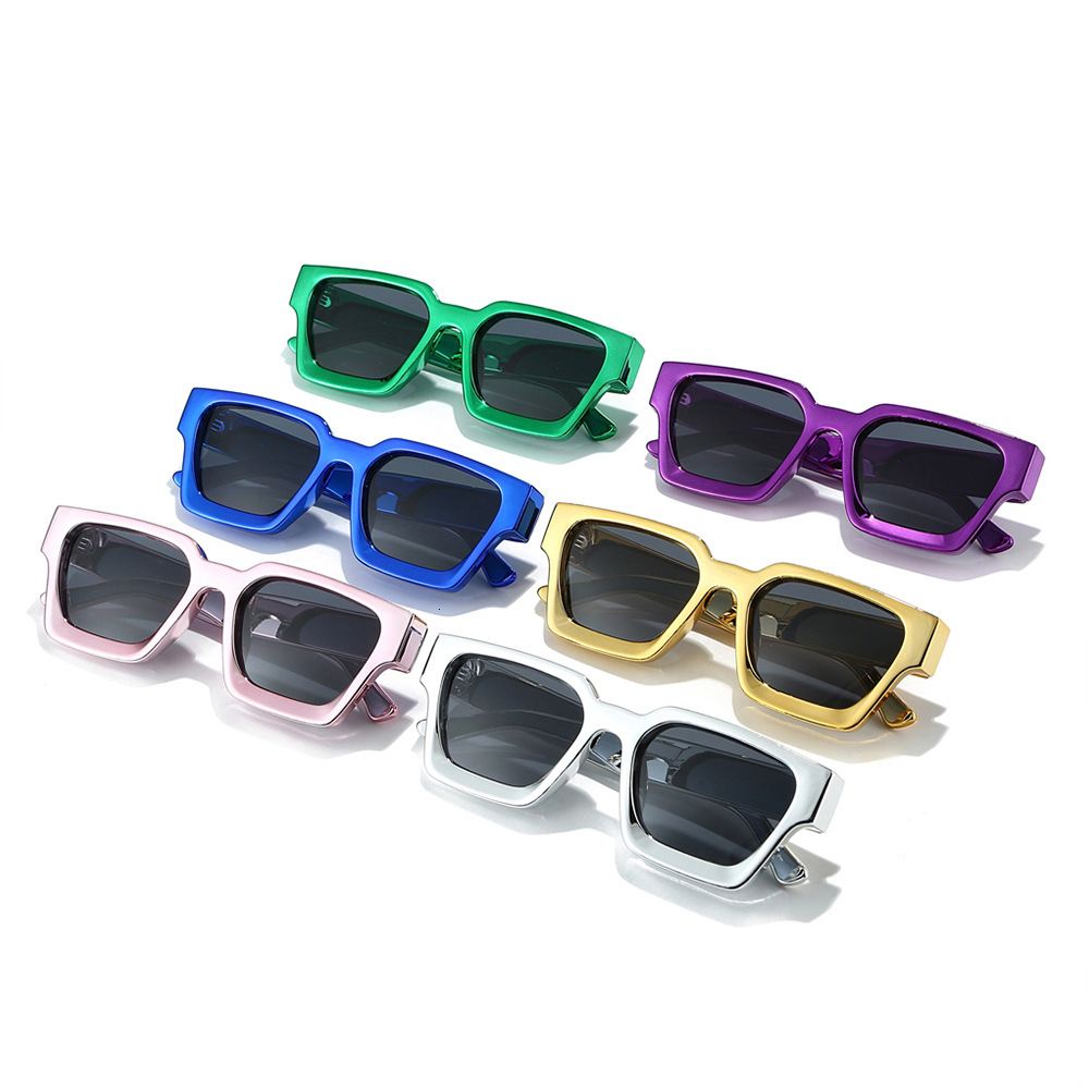 25 new models of square-frame European and American electroplated sunglasses, trendy, UV-protective, fashionable, rainbow