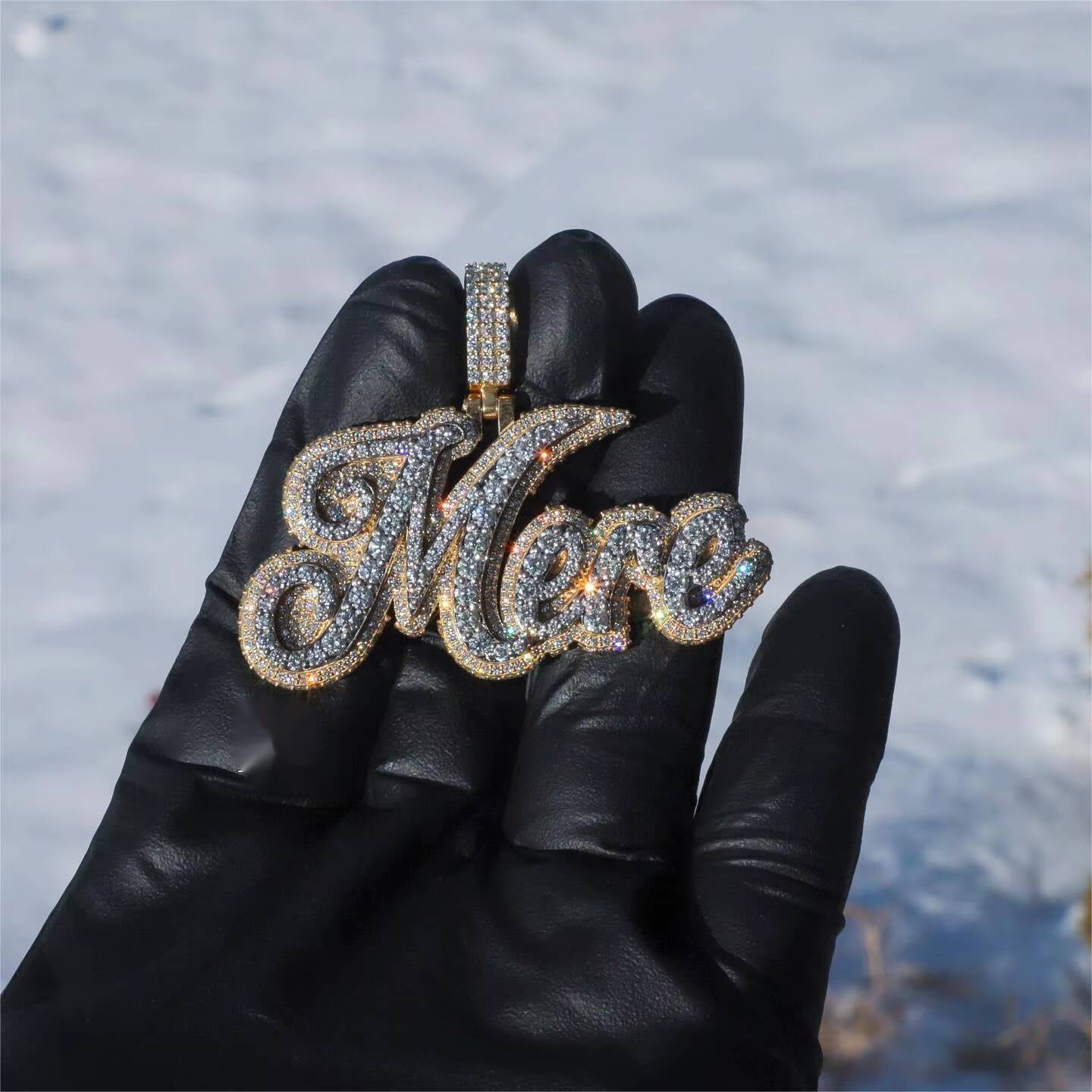 Custom VVS Moissanite Diamond Cursive Letter Pendant S925 Silver with 10k Solid Gold Filled Iced Charms Pendants