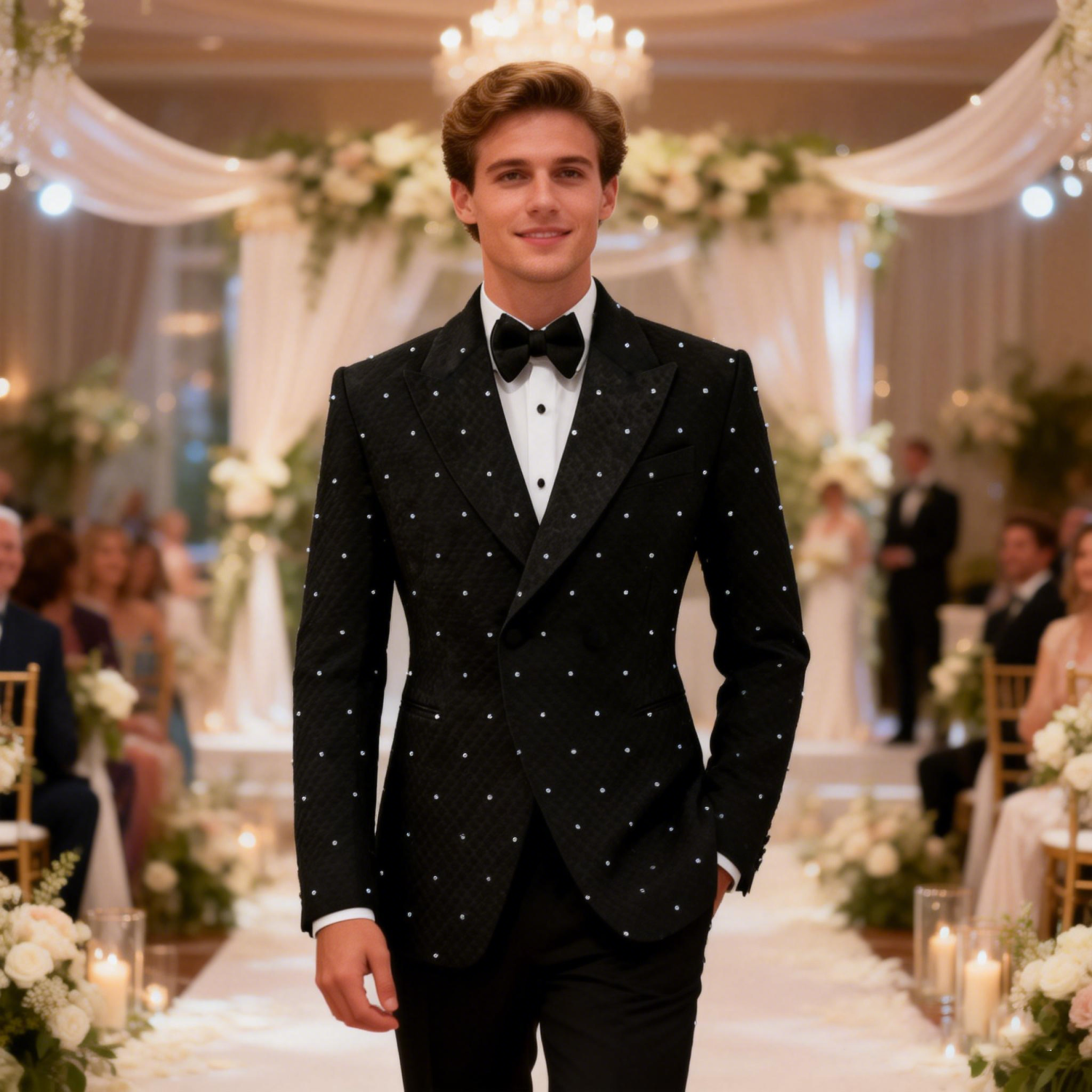 Classic Crystal Wedding Groom Suit 2-Pieces Blazer Pant Peaked Lapel Formal Occasions Party Customized Ropa Hombre