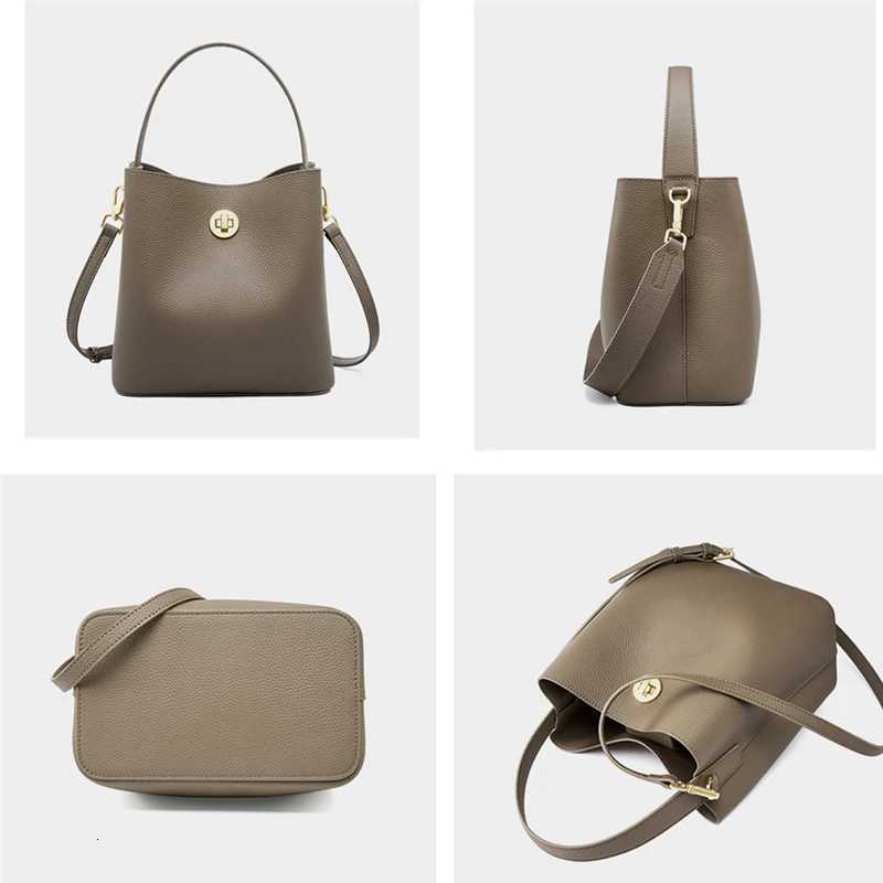 Hifashion Cow Genuine Leather Bucket Tote Handbags For Women 2026 Designer Top Handle Work Ladies Shoulder Crossbody Bags H260306