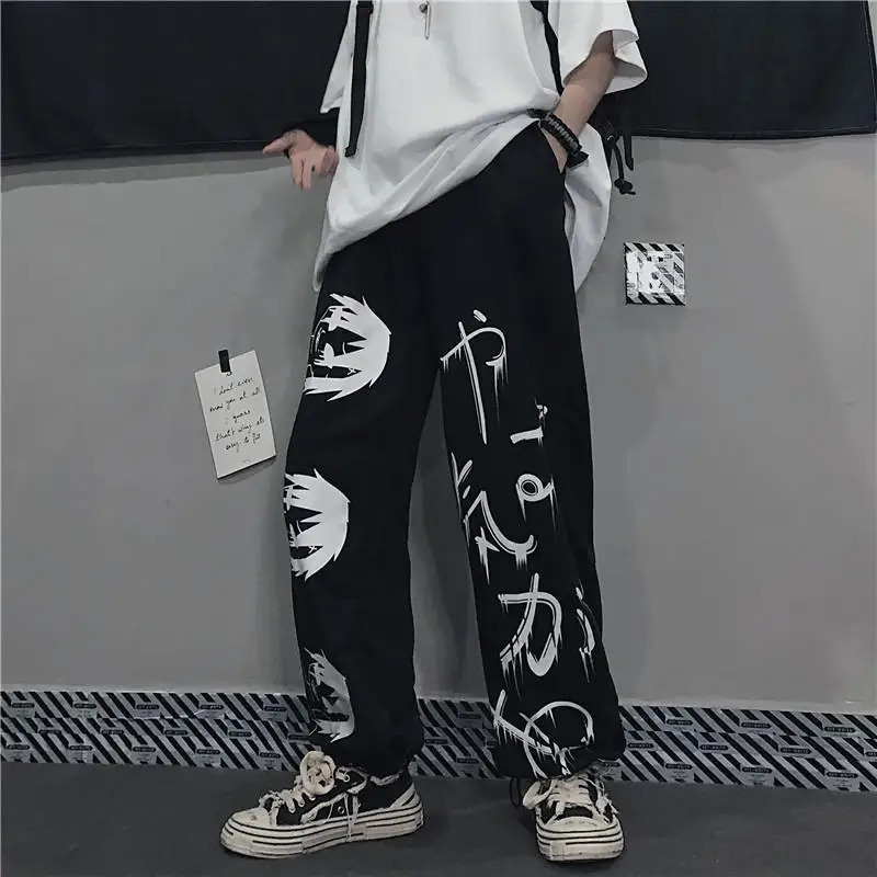 Black Japenese Printed Anime Y2k Sweatpants Male Streetwear Wide Leg Oversize Baggy Pants Casual Sport Causl Trousers Men 260303