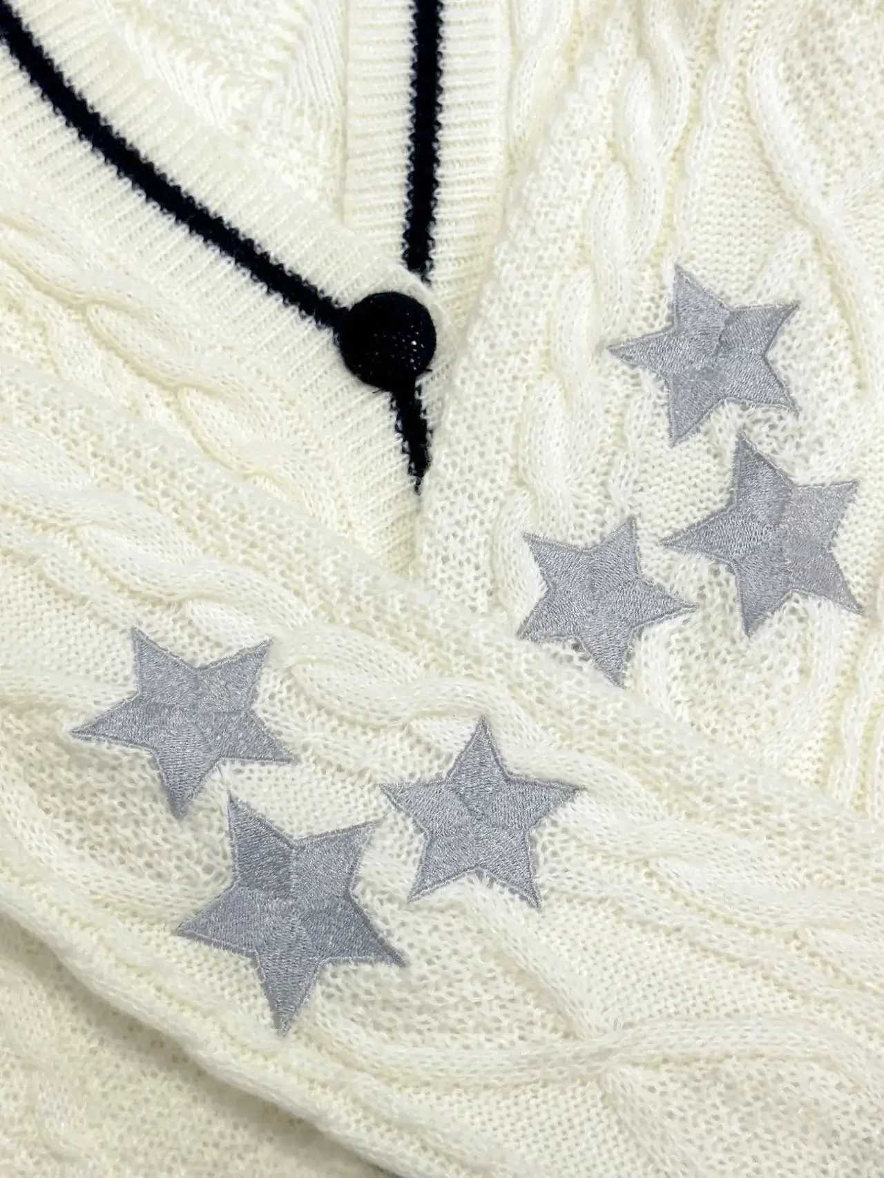 Folklore Cardigan with Star Embroidery Button Up Oversized Knit Jacket Cardigan Sweater Women Teenage Girls TS Concert Outfit M260306