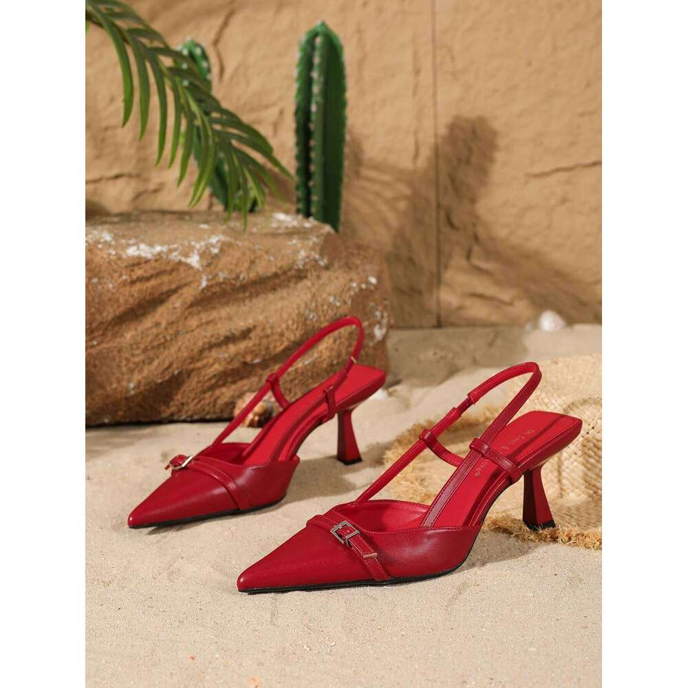 2025 Women's Fashion Pointed-Toe Slingback Low-Cut High Heels for Spring and Summer