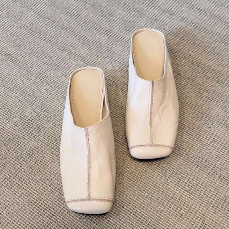 2026 Black Spring Summer New Style Flat with Skirt Elegant Single Shoes Trendy Soft Sole Slip-On Closed-Toe Half Slippers for Women