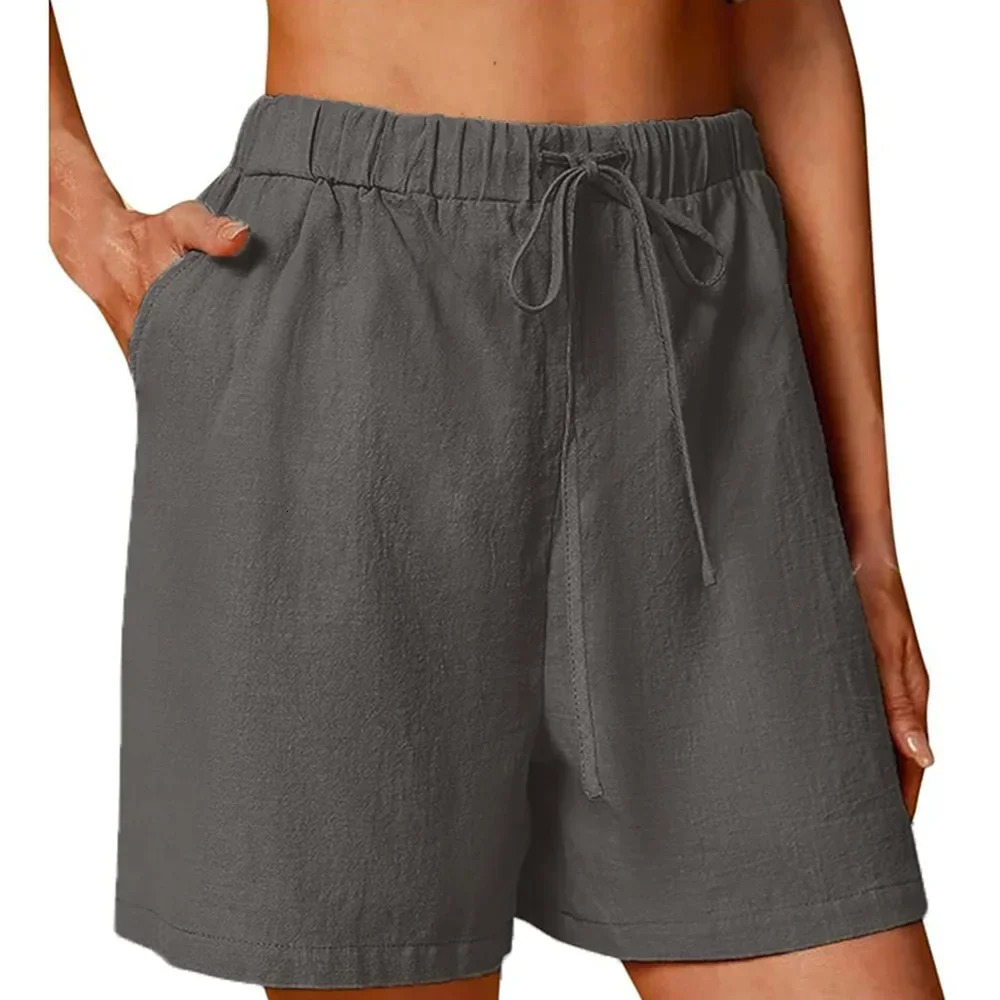 Womens Summer Casual Shorts Drawstring Solid Color Cotton Linen Short Pants Female Loose Straight Jogging Outdoor Streetwear 260306
