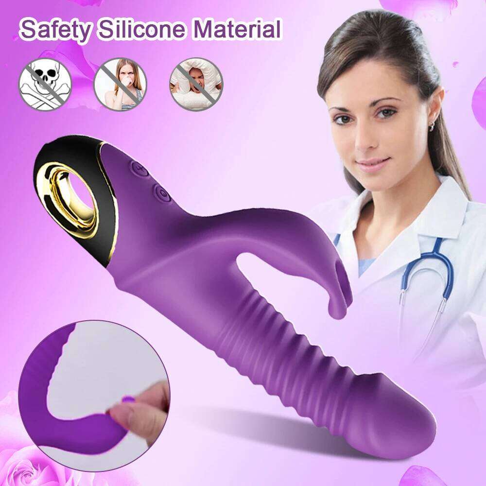 2022 Rabbit Thrusting Vibrator Automatic Telescopic G-Spot Clitoris Stimulator Female Masturbation Sex Toys For Women Adults W260305
