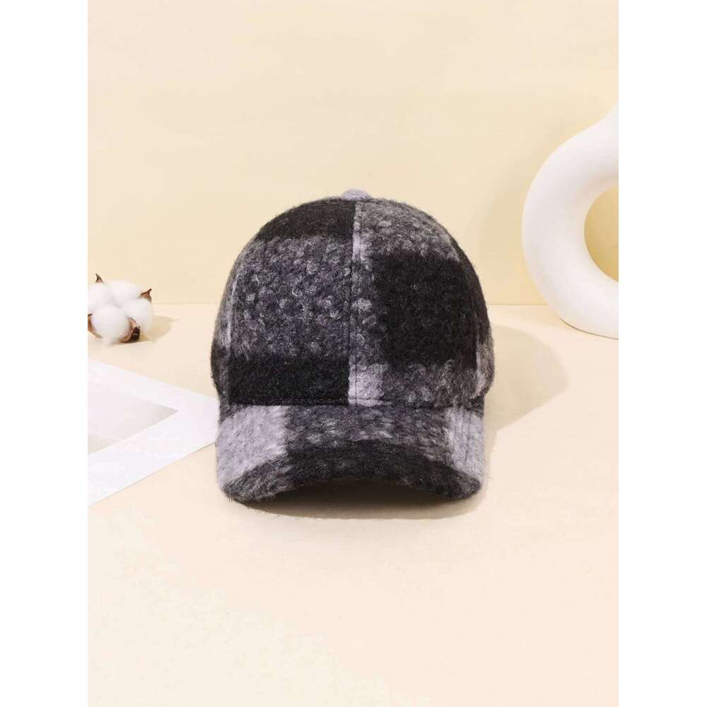 1/2PC Retro Checkered Wool Baseball Hat | Super Soft and Warm Winter Headpiece, Fashionable Street Wear Y260304