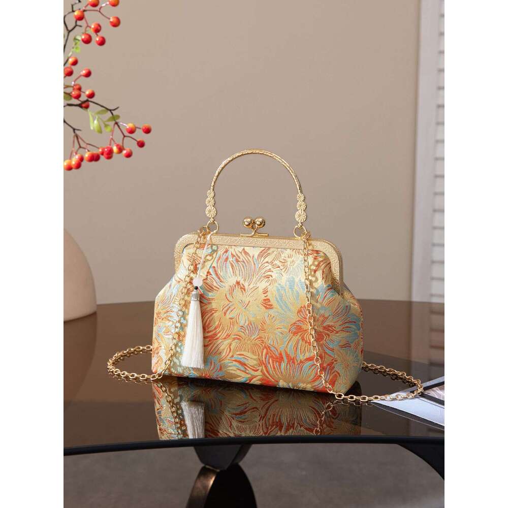 Tote Handbag New Song Brocade Retro Floral Cheongsam Evening Women S National Style Crossbody Small Chain Party Bag