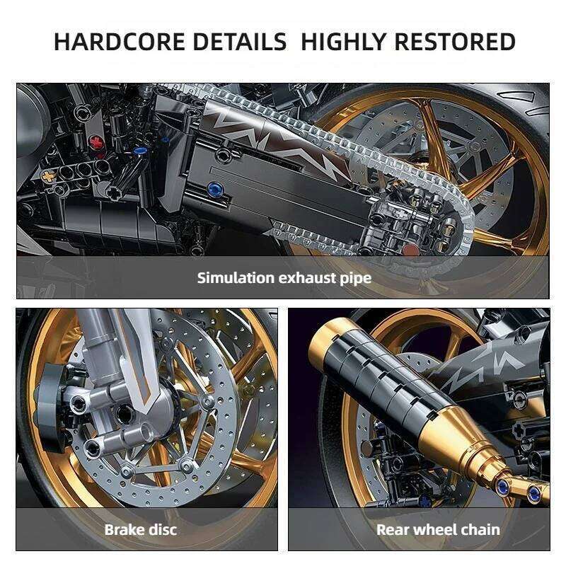 TOYLINX 1:5 Platinum Motorcycle Desktop Decorations 2078PCS Racing Motorbike Building Blocks Gift Mechanical Assembly Bricks Toy Z260305