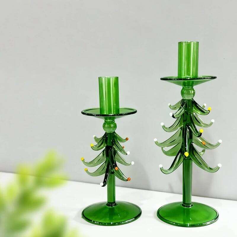 Colored Glass Series Deer Christmas Tree Shaped Candlestick Table Atmosphere Decoration Props XJ260305