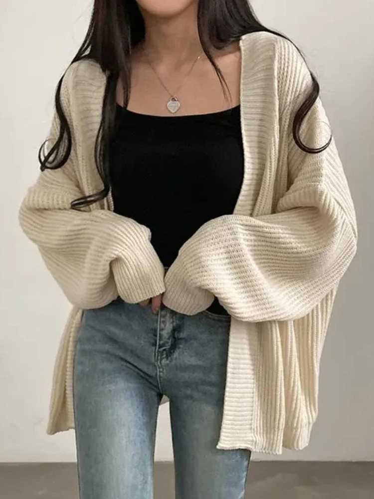 AOSSVIAO 2025 Korean Womens Sweater Loose Sweaters Warm Solid Pullover Knitwear Basic Female Tops Autumn Winter Cardigan M260306