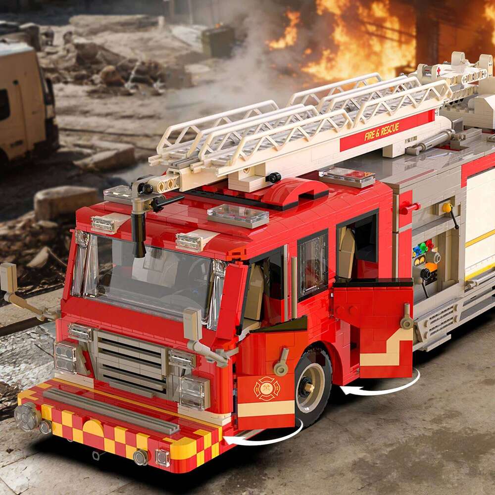 Fire Truck Elevated Water Tower Car Buildings Sets Technical Vehicle Modular Building Block Assembly Model Kit Gifts 3033PCS Z260306