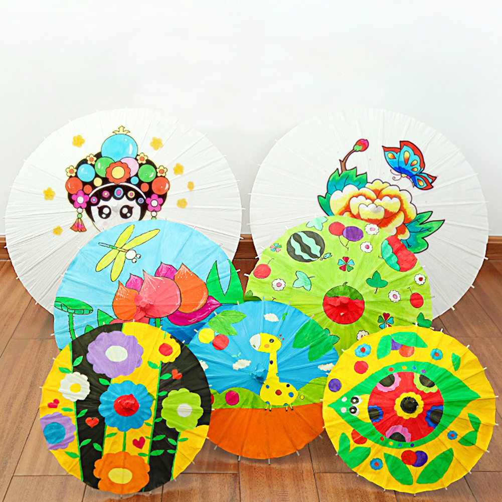 White Paper Parasol Umbrellas DIY Photo Cosplay Prop Bamboo Umbrella For Wedding Party Summer Beach Decor