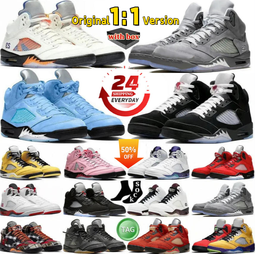 Designer 5s Basketball Shoes 5 Black Metallic Wolf Grey Racer Blue UNC Oreo Raging Bull What The Midnight Navy Sail Tokyo Crimson Bliss Off Noir Mens Sneakers