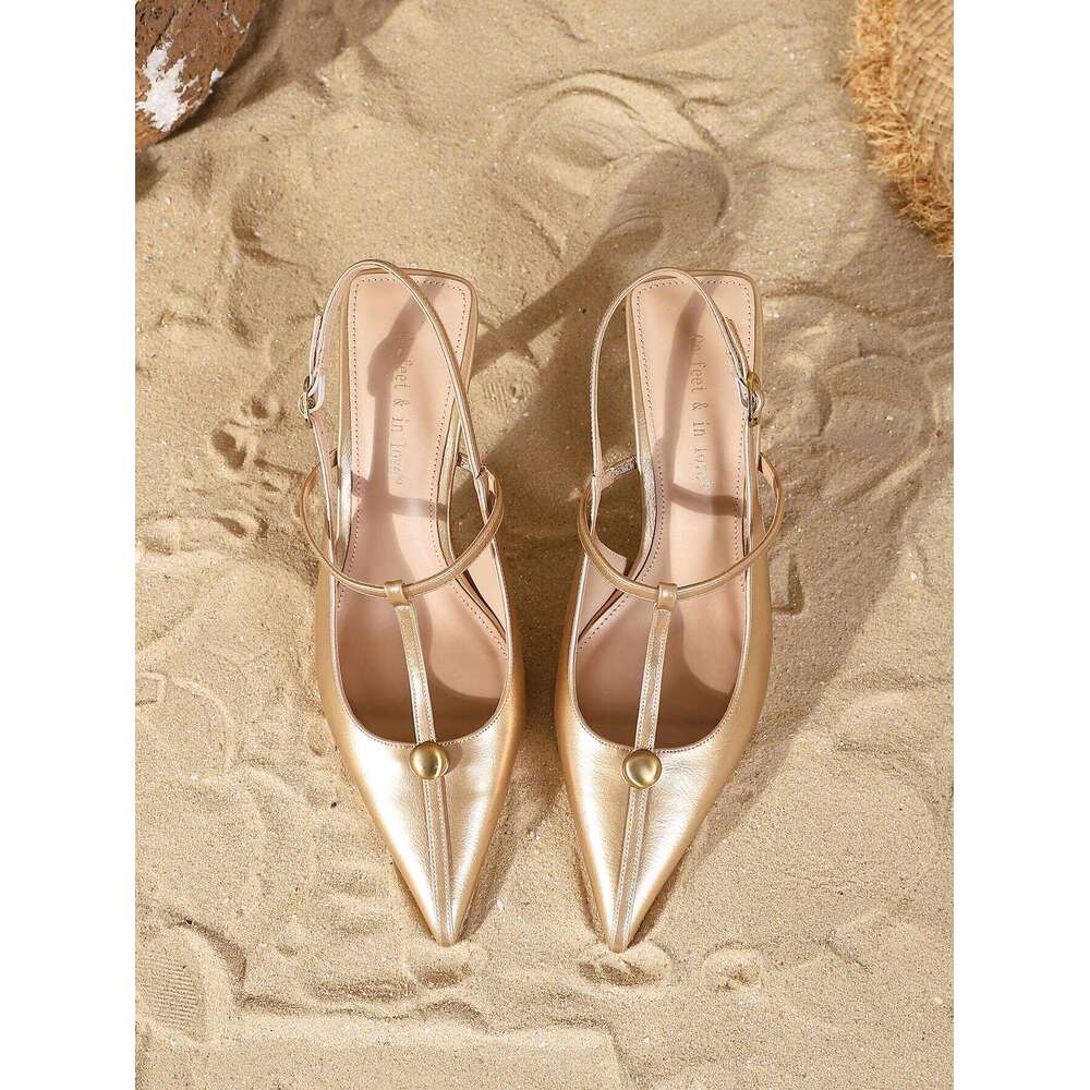 Women's Pointed Toe Slingback Stiletto Heels with Gold Buckle,Trendy Fashion Footwear, Classic Elegant Shoes
