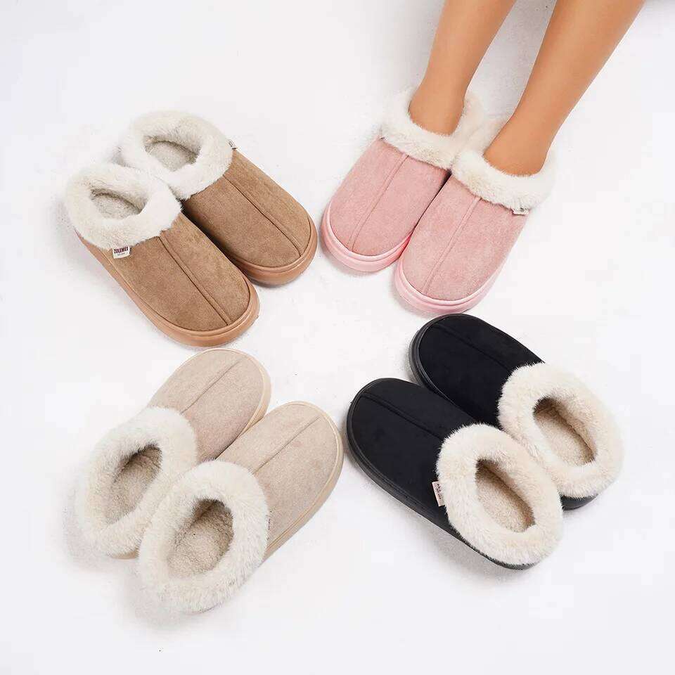 Litfun Platform Fluffy Winter High Quality Plush Women Cotton Shoes Ladies Fur House Slippers Warm Fuzzy Slides