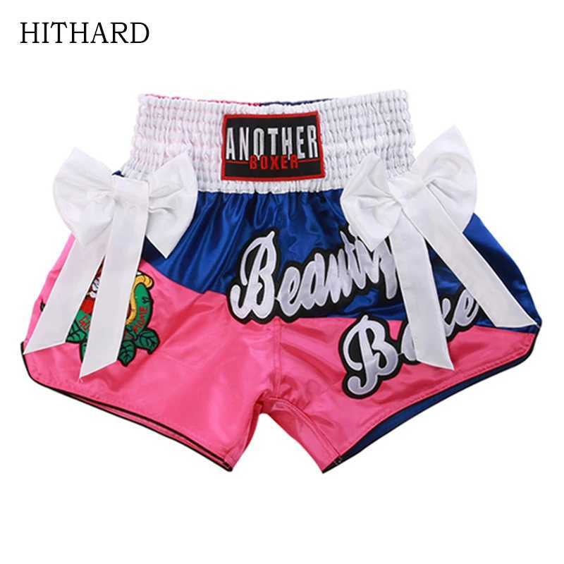 Muay Thai Shorts with Bow Ribbon Boxing Shorts Womens Men Child Grappling Thaiboxing Kickboxing Pants Fight Muay Thay Clothing X260306