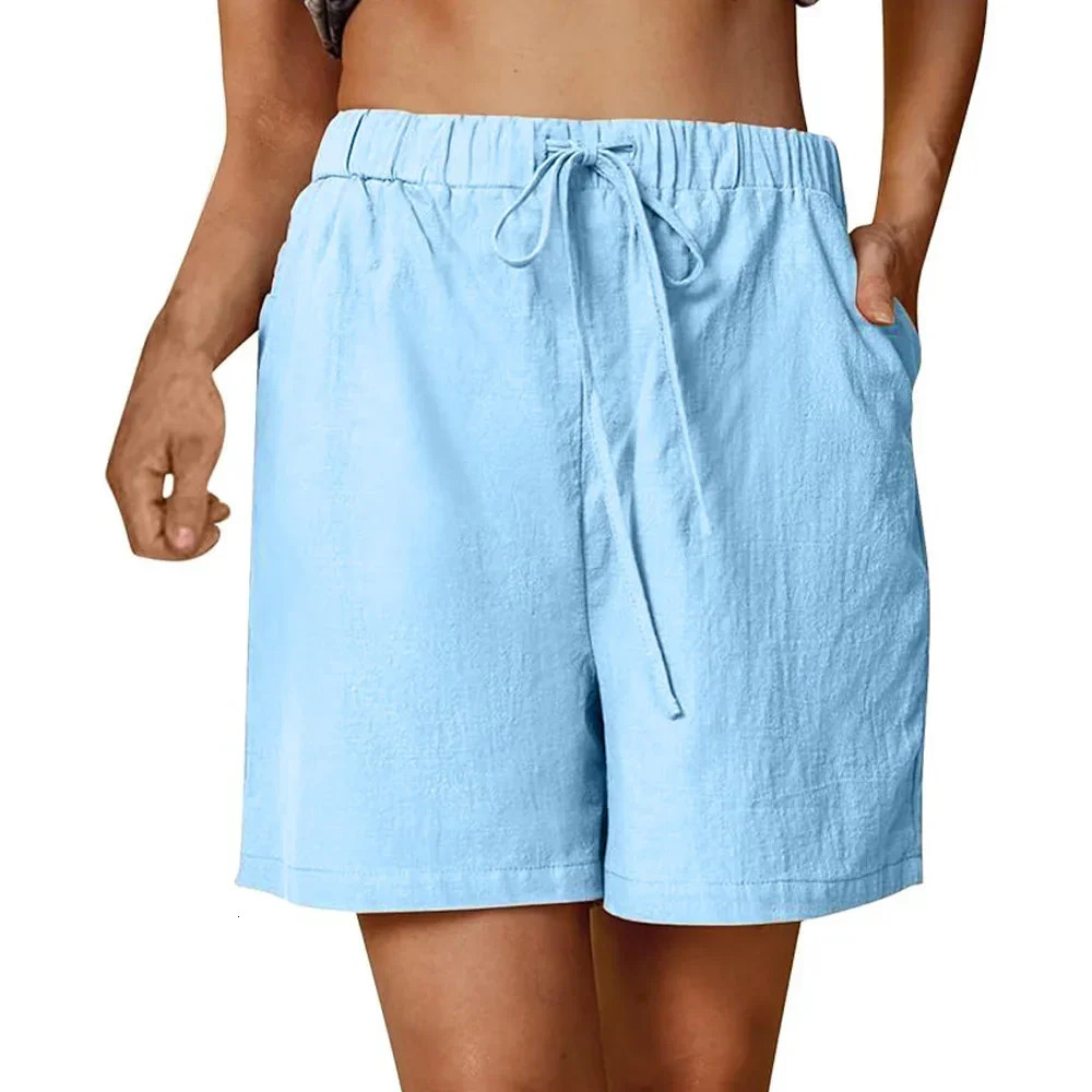 Womens Summer Casual Shorts Drawstring Solid Color Cotton Linen Short Pants Female Loose Straight Jogging Outdoor Streetwear 260306