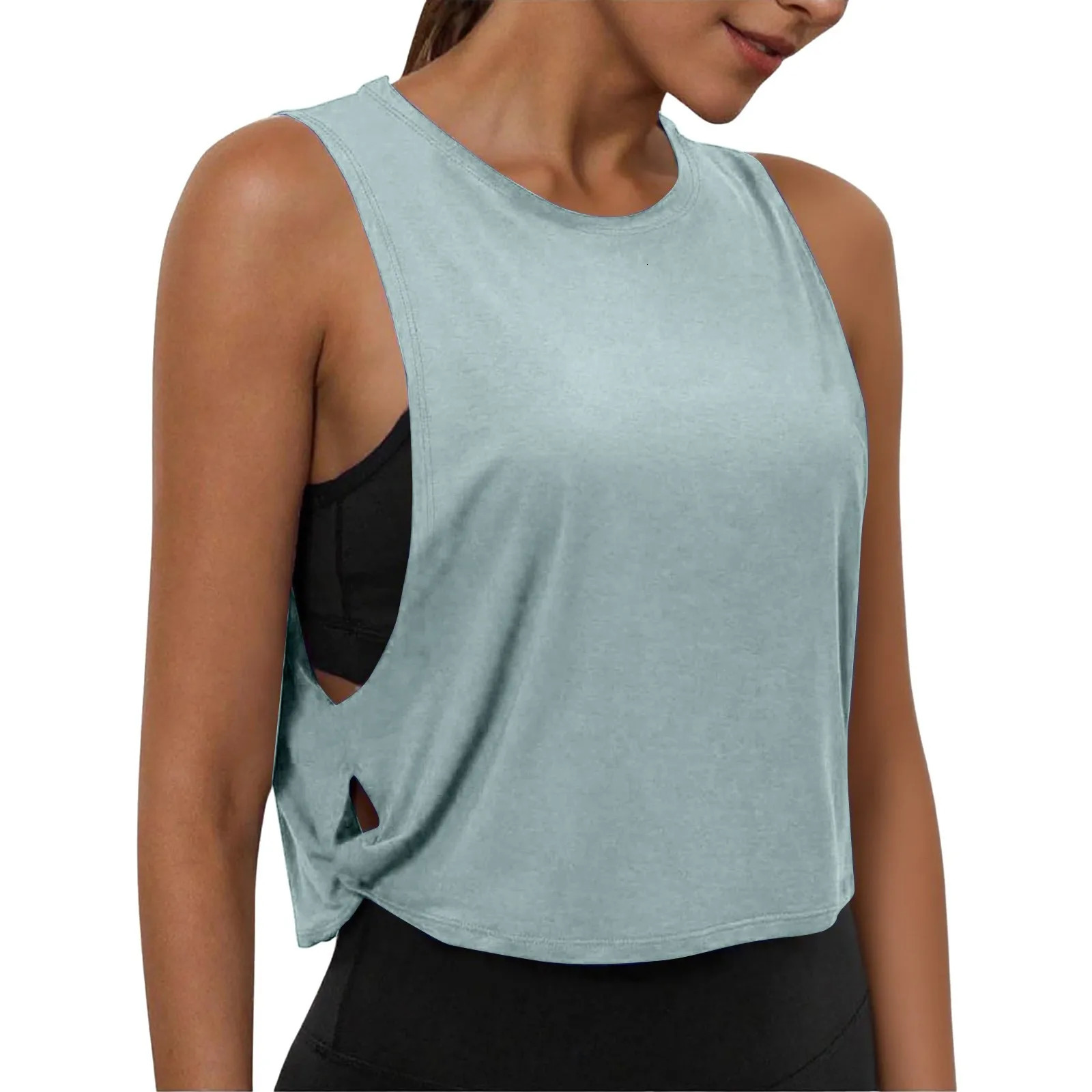 Ladies Fashion Round Neck Yoga Wear Sleeveless Athletic Vest Casual Top Pure Color Loose Comfy Lightweight Short Top 260306