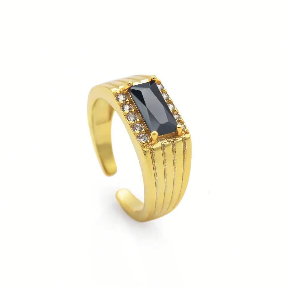 Chris April Black Onyx Signet Adjustable Nugget Rings Gold Plated 925 Sterling Silver