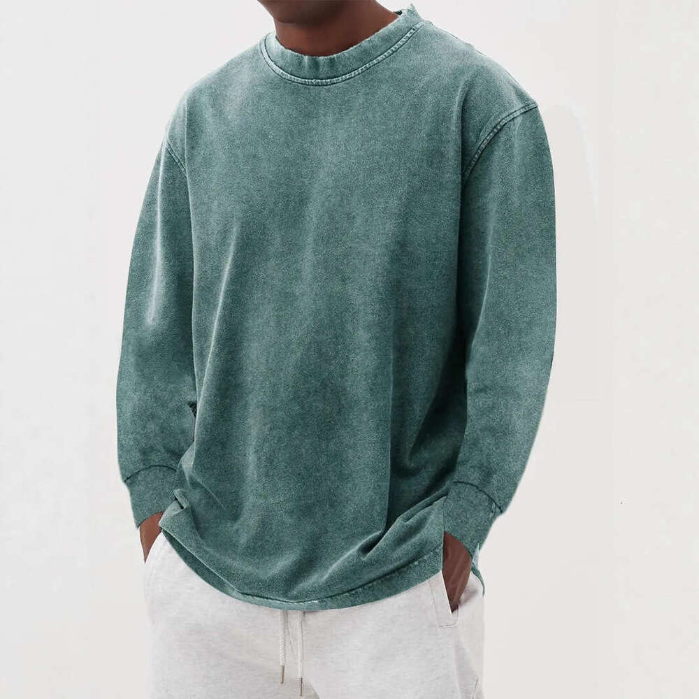 European and American cross-border men's casual pure cotton long-sleeve round-neck loose T-shirt vintage style