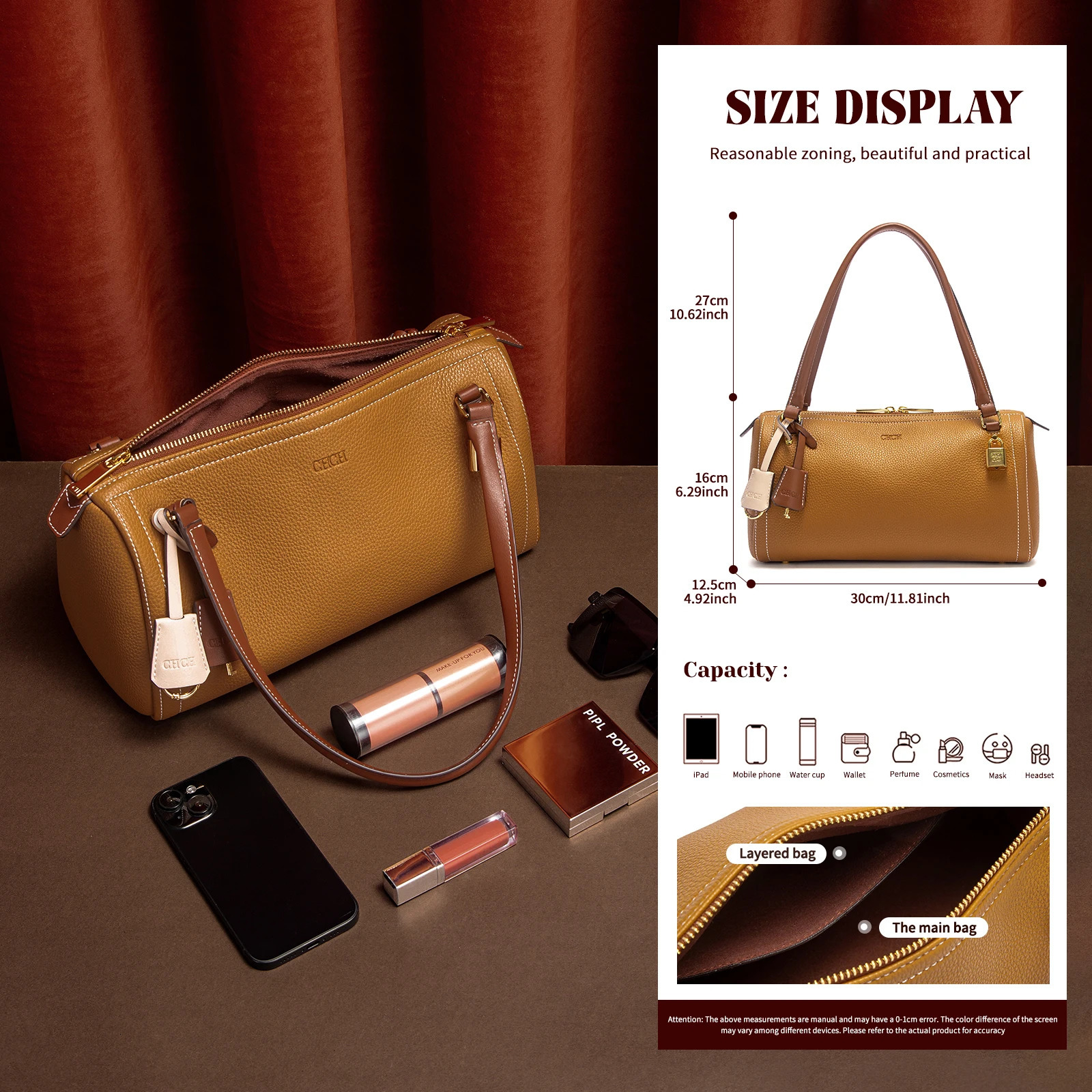 Fashionable Womens Boston Bag AutumnWinter Collection Simple Large Capacity Brown Shoulder Texture Handbag 260228