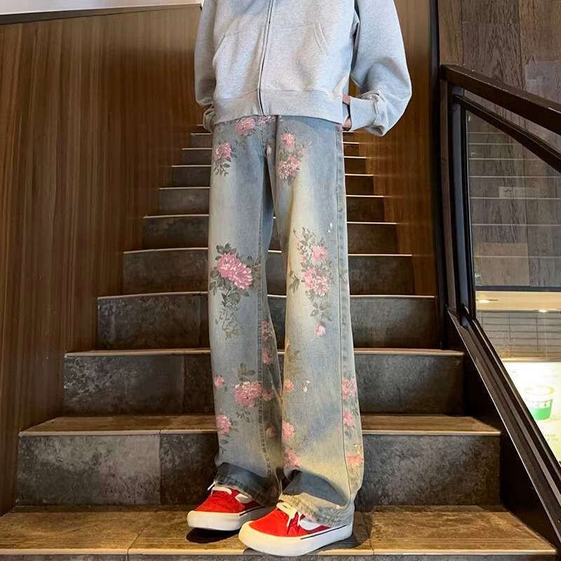 Chao Lun Denim Jeans, New Collection, Printed High Street Casual Pants, Men's Trendy Autumn Long Pants