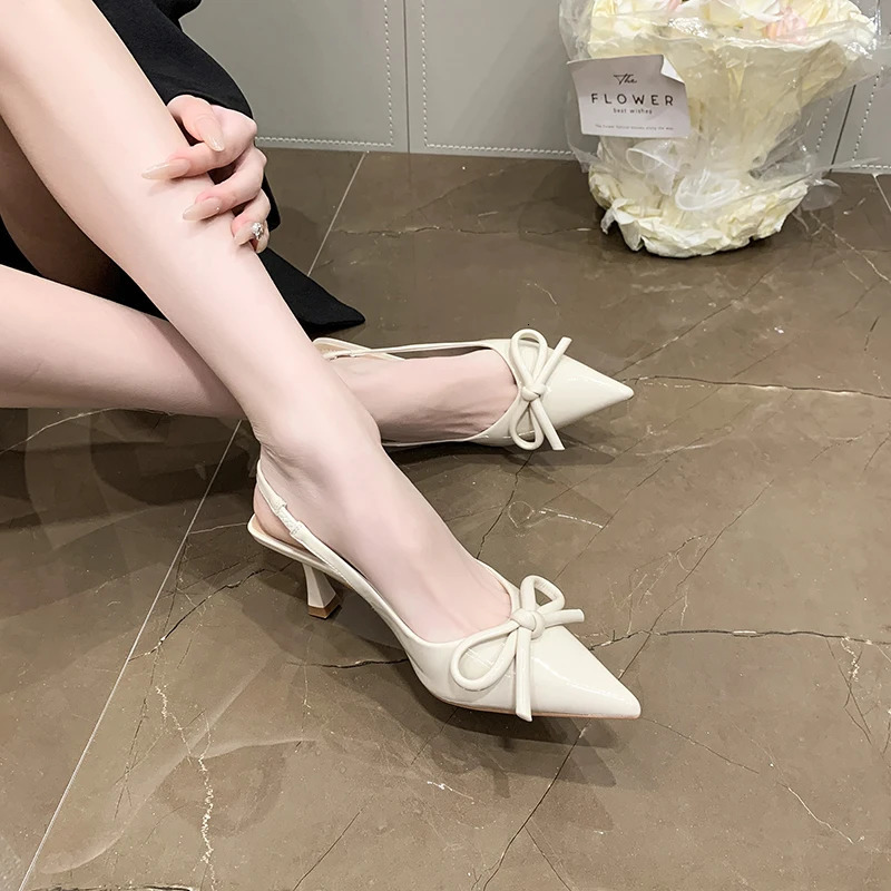 Summer Pointed Toe High Heel Women Sandals Fashion Butterfly-knot Singbacks Pumps Female Elegant Stripper Party Sandalias 260303