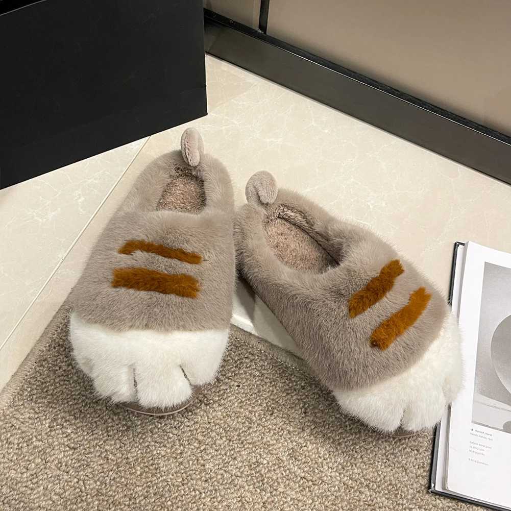 3D Cat Paw Plush Slippers Flat Thermal Slippers Comfortable Fluffy Home Slippers Anti Slip Cute Paw Slippers for Indoor Bedroom S260305