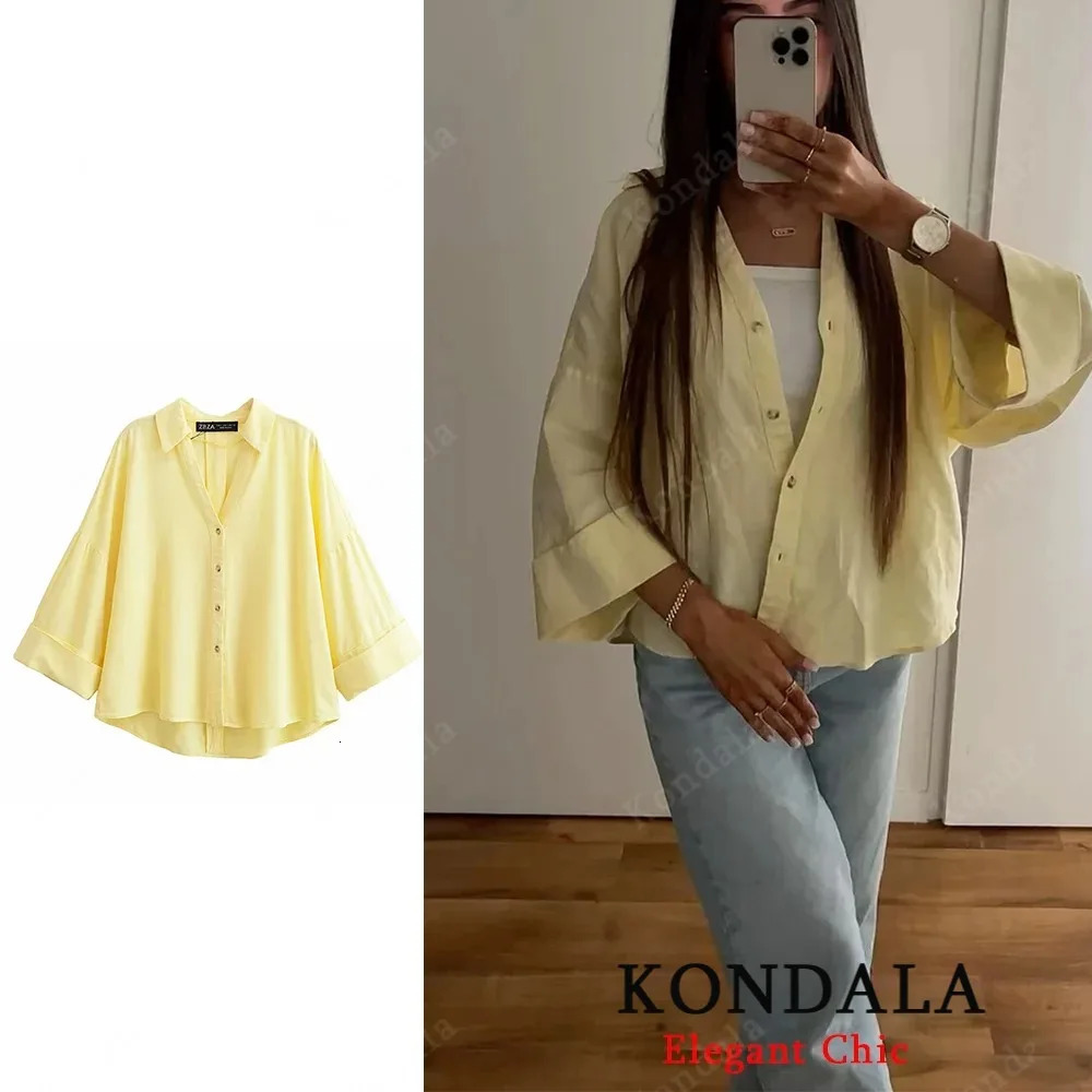 KONDALA Minimalist Casual Loose Shirt Women 2026 Trendy Commute Wide Sleeves Shirt Spring Summer Fashion Holidays Lady Shirt 260306