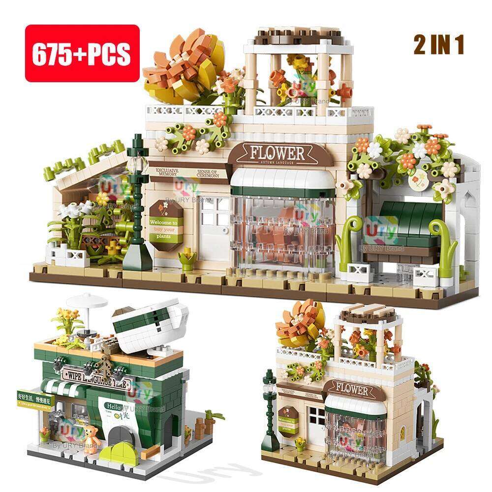 Friends House Street Diamond Bricks Girls Flower Store Coffee Shop View Designer DIY Building Block Toys for Kids Christmas Gift Z260305