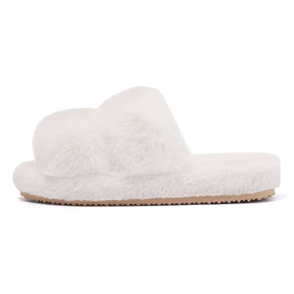 Litfun Fluffy Winter 2024 Platform Plush Open Toe Slippers Indoor Fur Flat Slides Women Fuzzy House Shoes