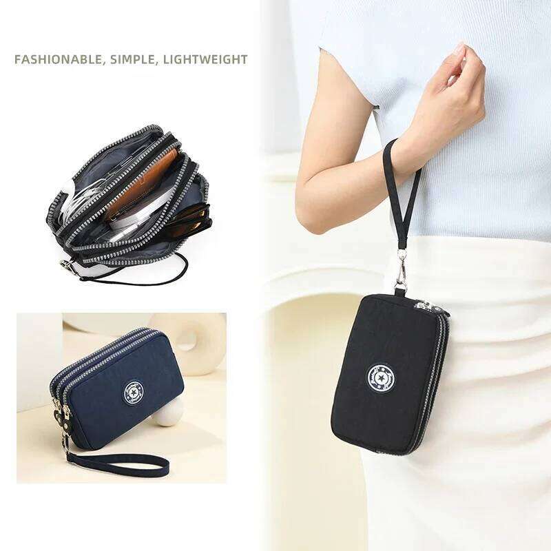 Three-layer Zipper short Mobile Phone Fashion Hand Makeup WOMEN's Portable change Waterproof Multi-layer Pocket Bag C260304