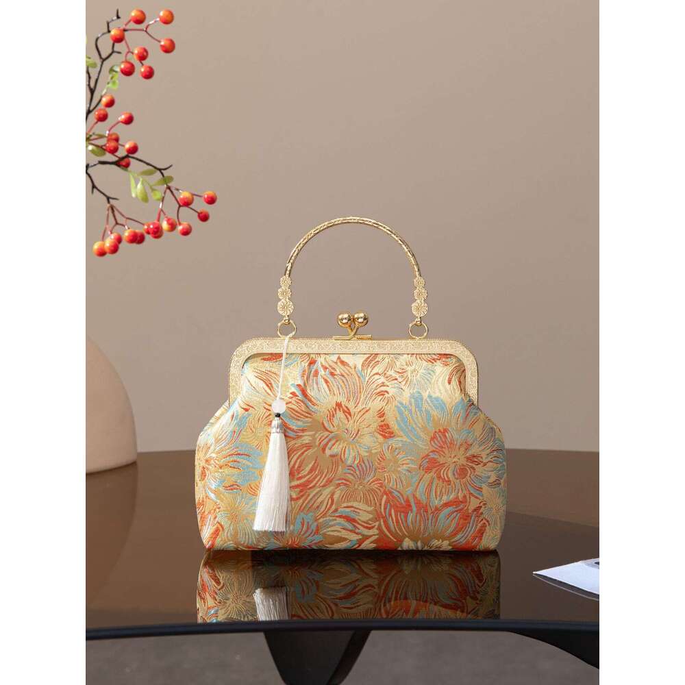 Tote Handbag New Song Brocade Retro Floral Cheongsam Evening Women S National Style Crossbody Small Chain Party Bag