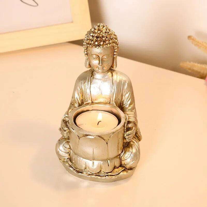 Handmade Buddha Statue Candle Holder Classical Sturdy Resin Candlestick Decor for Home Bedroom Office Yoga Studio Decoration XJ260305