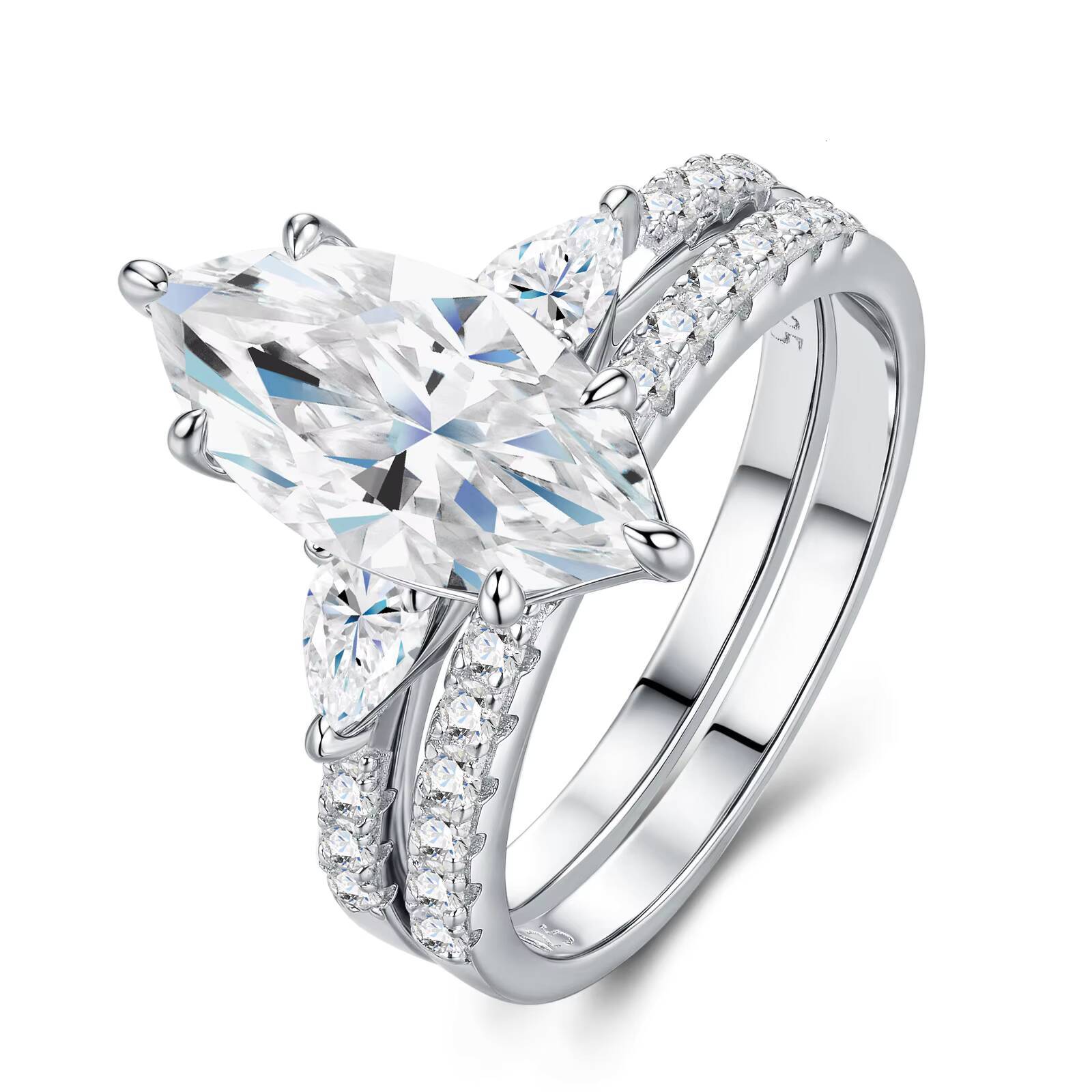 New Design Popular Luxury Moissanite Jewelry 925 Sterling Silver Twin Ring Marquise 714 3 Exquisite Ring
