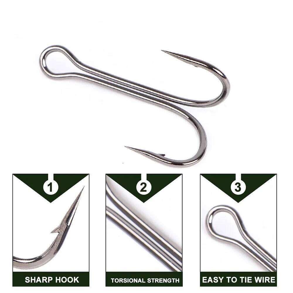 FTK 20PCS High Carbon Steel Duple 1/2/4/6/8# Double Fishing Hooks Barbed Carp Fishhook For Soft Worm Lure S260305