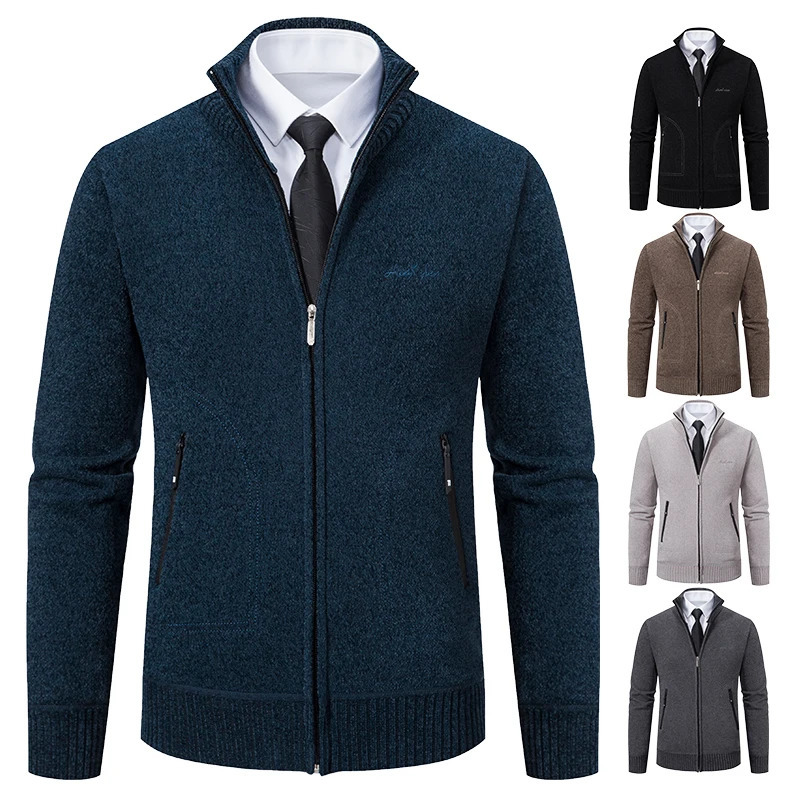 Knitwear Spring and Autumn Mens Stand-up Collar Thick Warm Cardigan Sweater Winter Loose Casual Coat 260306