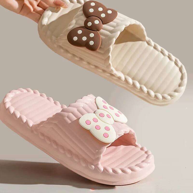Summer Women's Slippers Cute Bow Tie Indoor Outdoor Thick Soft Sole Non-Slip Beach Slides Comfortable Sandals Fashion Shoes